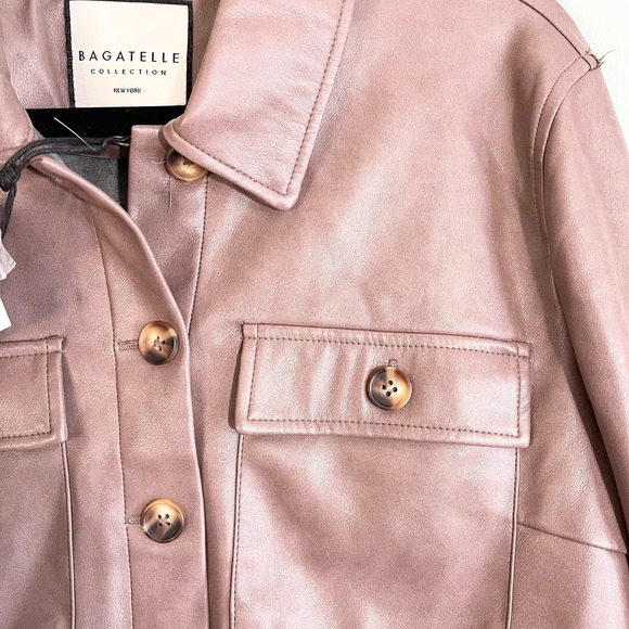 BAGATELLE Collection Women's Brown Faux-Ever Leather Cropped Jacket Large NWT - Picture 3 of 10